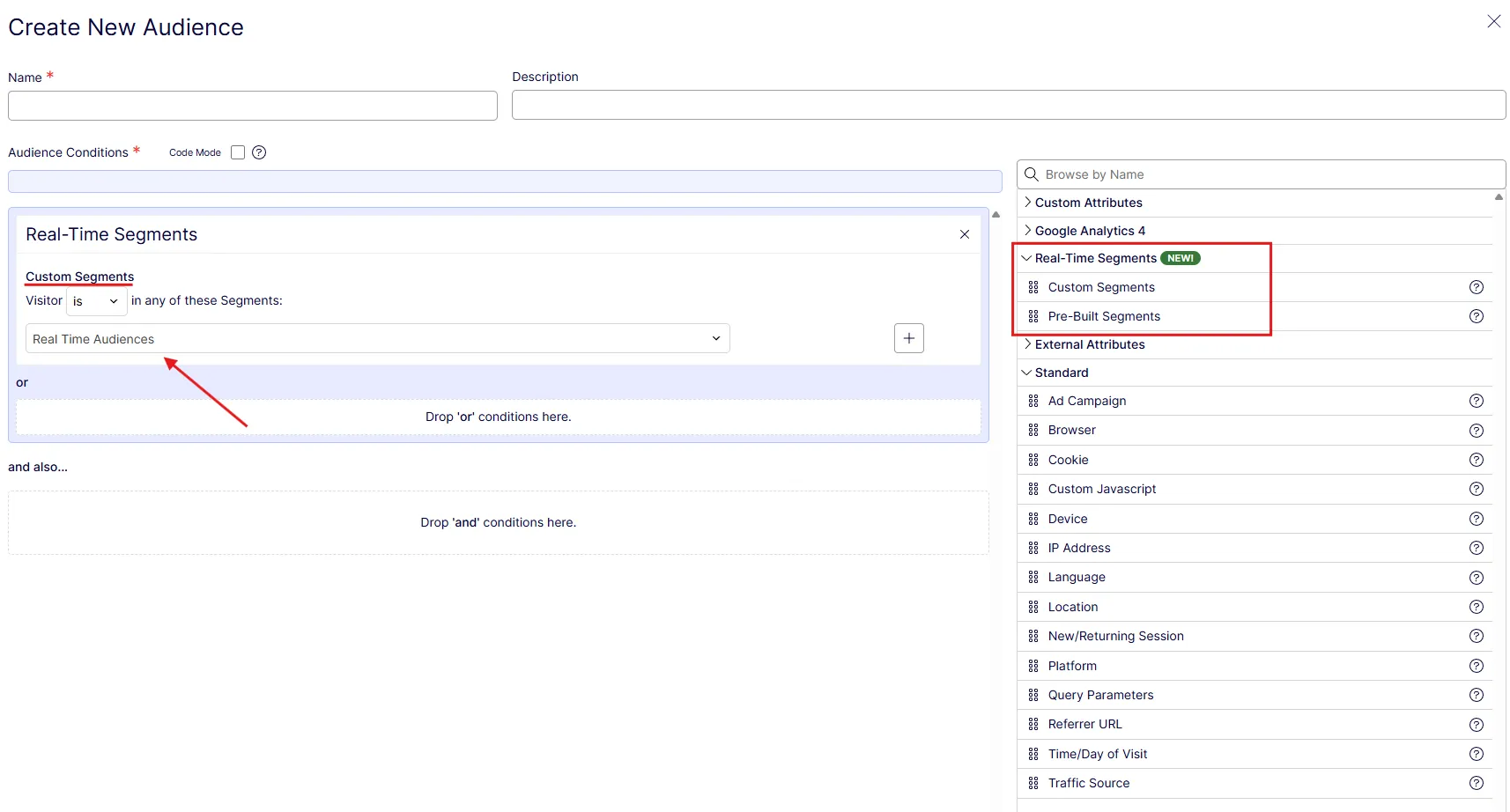 Web Experimentation Real-Time Segments condition